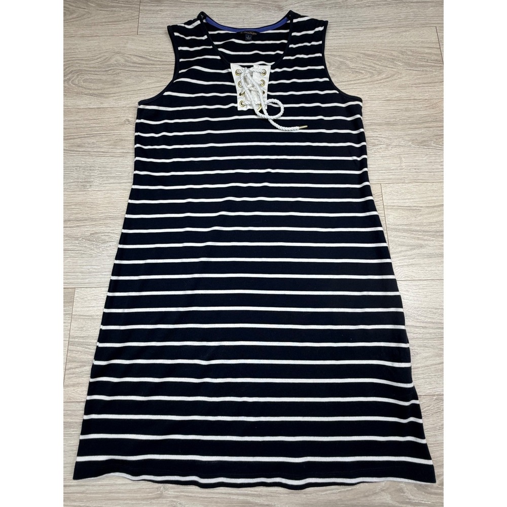 Brooks Brothers Navy White Striped Lace Up Nautical Cotton Shift Dress Large